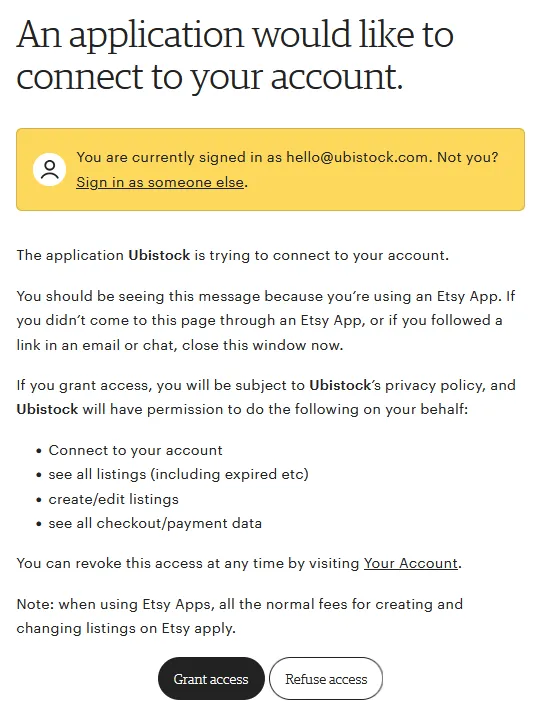 Etsy connect application