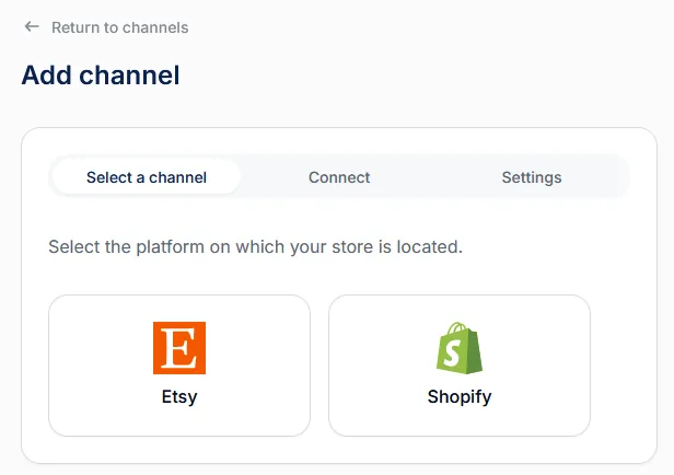 Select channels screen
