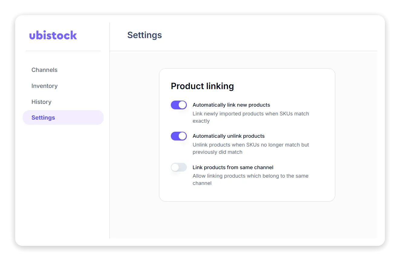Ubistock settings