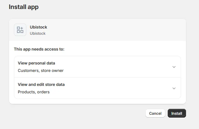 Shopify connect Ubistock app