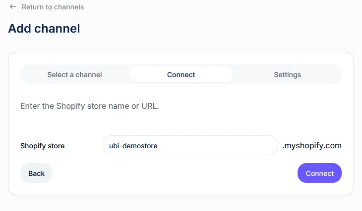Enter Shopify myshopify.com url
